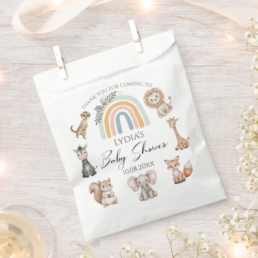 Bohoウッドランドジャングル動物ベビーシャワー フェイバーバッグ (クリップ留めされた状態)