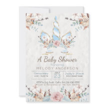 BOHOウッドランドフローラユニコーン赤ちゃんシャワーブルー