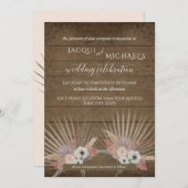 BOHOウッ素朴ドパンパスグラストロピカルパームフローラ 招待状 (正面/裏面)