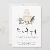 BohoエレガントフローラケーキQRコード結婚 招待状 (正面)