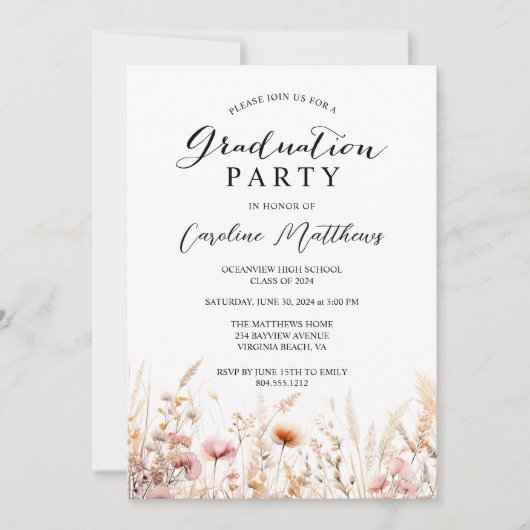 Bohoエレガントフローラ写真卒業 招待状 (正面)