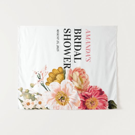 Bohoエレガントフローラ結婚の写真ブース背景 タペストリー (正面(横))