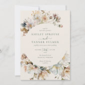 BohoエレガントフローラQRコード写真結婚 招待状 (正面)