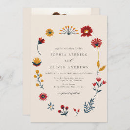 BohoエレガントフローラQRコード写真結婚 招待状