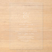 Bohoエレガントホワイトモノグラムモダンス結婚ト アクリル招待状 (正面)