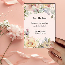 BOHOエレガントワイルドフラワー日付カードを保存 招待状