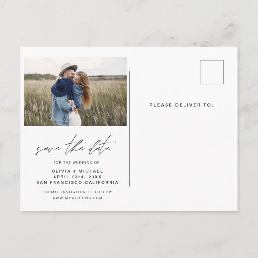 Bohoエレガント日付写真ミニマリストを保存 案内ポストカード (裏面)