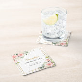 bohoエレガント赤面ピンクのバラ緑の金ゴールドフレーム スクエアペーパーコースター (インサイチュ)