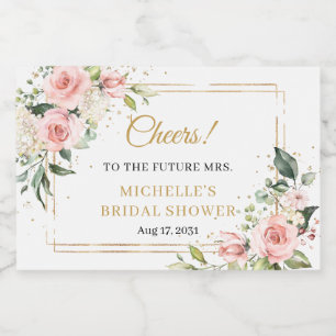 bohoエレガント赤面ピンクのバラ緑の金ゴールドフレーム スパークリングワインラベル