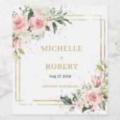 bohoエレガント赤面ピンクのバラ緑の金ゴールドフレーム ワインラベル (シングルラベル)