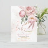 Bohoオエレガントベビーピンクローゼフラワーベビーシャワー 招待状 (スタンド正面)