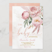 Bohoオエレガントベビーピンクローゼフラワーベビーシャワー 招待状 (正面/裏面)