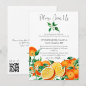Bohoオレンジの花QRコード結婚ズ エンクロージャーカード (正面/裏面)