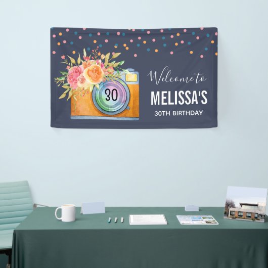 Bohoオレンジカメラ&フラワーウォーターカラーウェルカム 横断幕 (トレードショー)