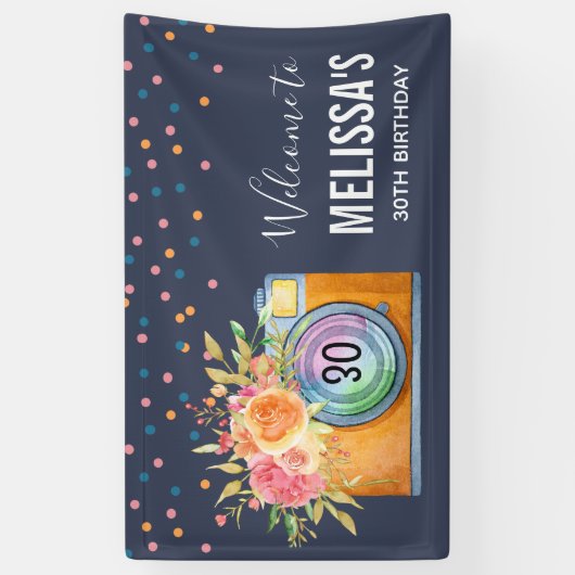 Bohoオレンジカメラ&フラワーウォーターカラーウェルカム 横断幕 (縦)