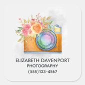 Bohoオレンジカメラ&フラワーウォーターカラービジネス スクエアシール (正面)