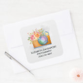 Bohoオレンジカメラ&フラワーウォーターカラービジネス スクエアシール (封筒)