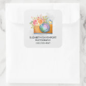 Bohoオレンジカメラ&フラワーウォーターカラービジネス スクエアシール (バッグ)