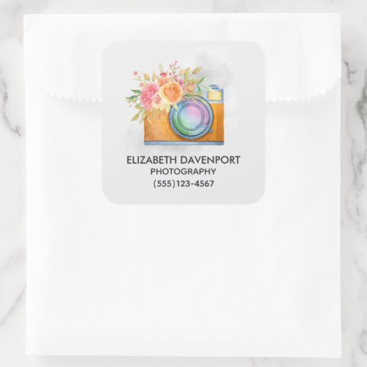 Bohoオレンジカメラ&フラワーウォーターカラービジネス スクエアシール (バッグ)