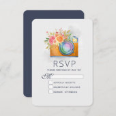 Bohoオレンジカメラ&フラワーウォーターカラー結婚ズ 出欠カード (正面/裏面)