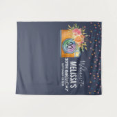 Bohoオレンジカメラ&フラワーウォーターカラー誕生日 タペストリー (正面(横))