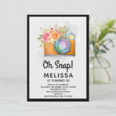 Bohoオレンジカメラ&フラワーウォーターカラー誕生日 招待状 (スタンド正面)