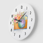 Bohoオレンジカメラ&フラワーウォーターカラー ラージ壁時計 (傾斜)