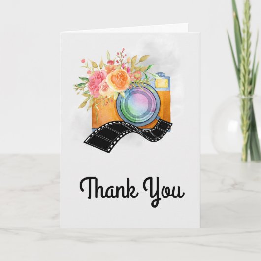 Bohoオレンジカメラ&フラワーウォーター色ありがとう カード (正面)