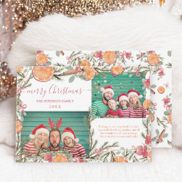 Bohoオレンジ松の枝2枚の写真メリークリスマス シーズンカード