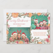 Bohoオレンジ松の枝2枚の写真メリークリスマス シーズンカード (正面)