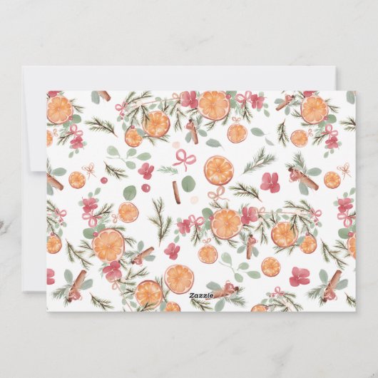 Bohoオレンジ松の枝2枚の写真メリークリスマス シーズンカード (裏面)