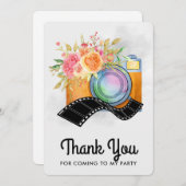Bohoカメラ&花模様水彩ありがとう サンキューカード (正面/裏面)