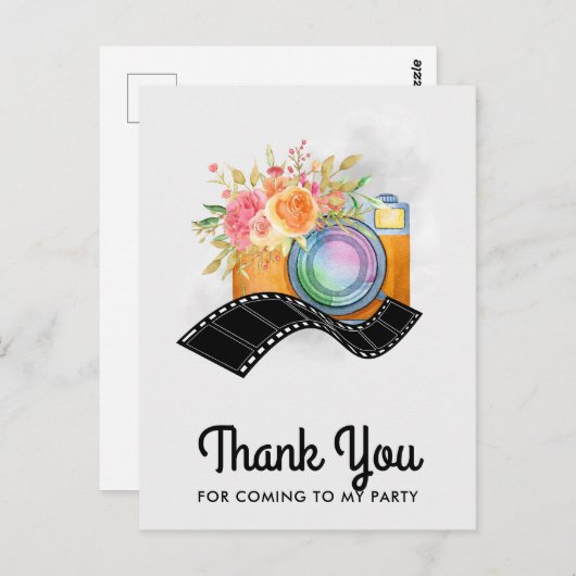 Bohoカメラ&花模様水彩ありがとう ポストカード (正面/裏面)