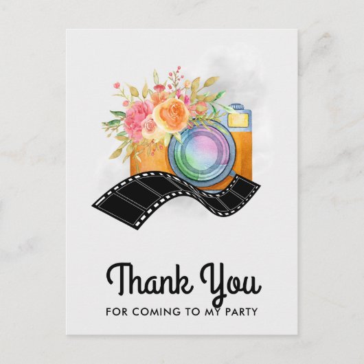 Bohoカメラ&花模様水彩ありがとう ポストカード (正面)