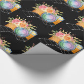 Bohoカメラ&花模様水彩模様 ラッピングペーパー (角)