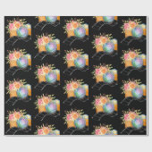 Bohoカメラ&花模様水彩模様 ラッピングペーパー (フラット)