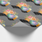 Bohoカメラ&花模様水彩模様 ラッピングペーパー (角)