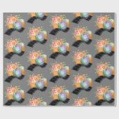 Bohoカメラ&花模様水彩模様 ラッピングペーパー (フラット)