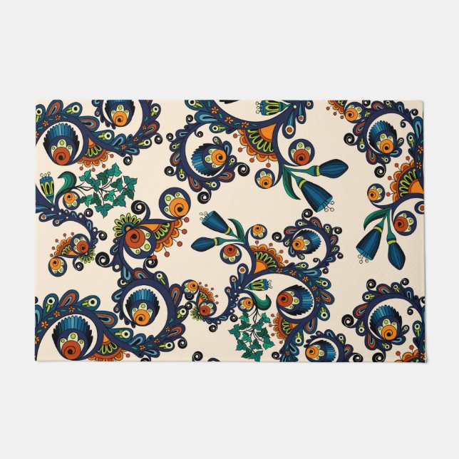 Bohoカラフルなボヘミアのモダンで腰回りが大きでシックなパターン ドアマット (正面)