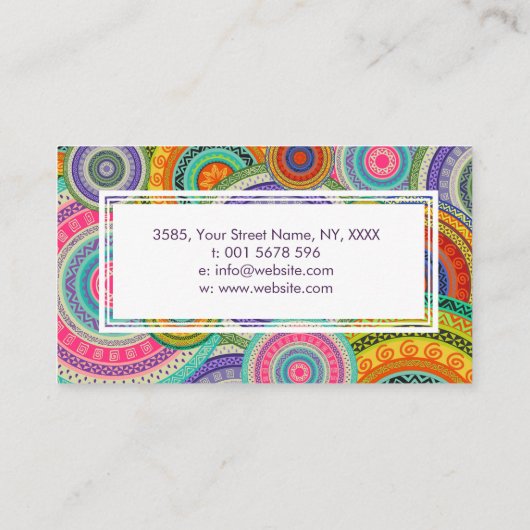 Bohoカラフルな種族の民族の円パターン 名刺 (裏面)