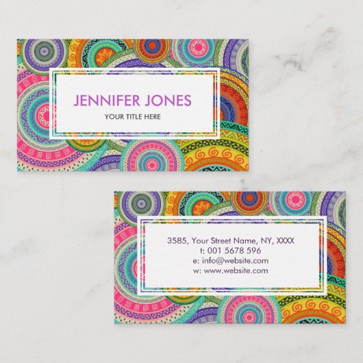 Bohoカラフルな種族の民族の円パターン 名刺 (正面/裏面)