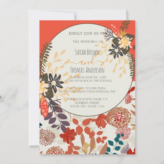 BOHOカラフルフローラ 招待状 (正面)