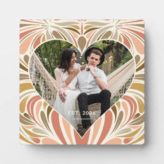 Bohoカラフルプリントハート写真(With Year) フォトプラーク (正面)