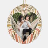 Bohoカラフルプリントハート写結婚真と今年 セラミックオーナメント (左)