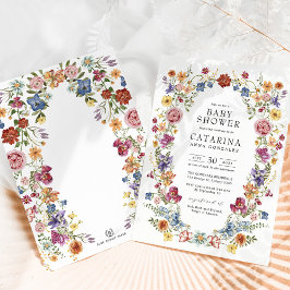 Bohoカラフル花赤ちゃんシャワー 招待状