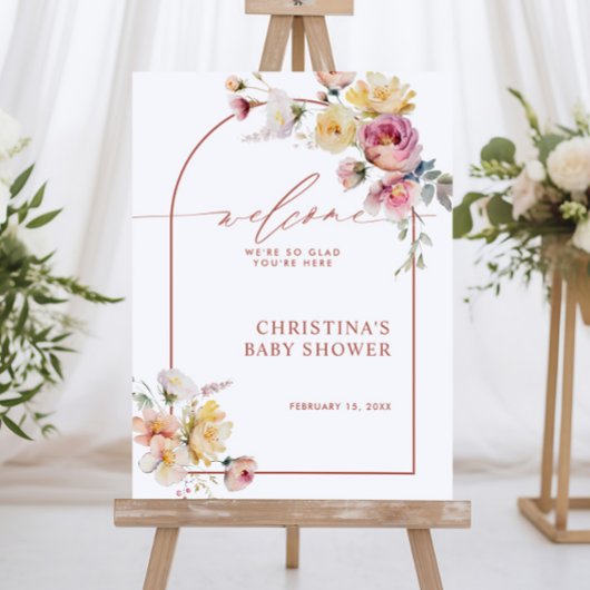 Bohoガーデンバラ花赤ちゃんシャワー歓迎サイン ポスター