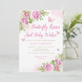 Bohoガーデンピンクバタフライキスガールベビーシャワー 招待状 (スタンド正面)