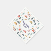 Bohoキッズカーツリー&クラウドパターン誕生日 スタンダードカクテルナプキン (角)
