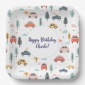 Bohoキッズカーツリー&クラウドパターン誕生日 ペーパープレート (正面)