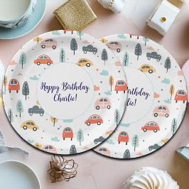 Bohoキッズカーツリー&クラウドパターン誕生日 ペーパープレート